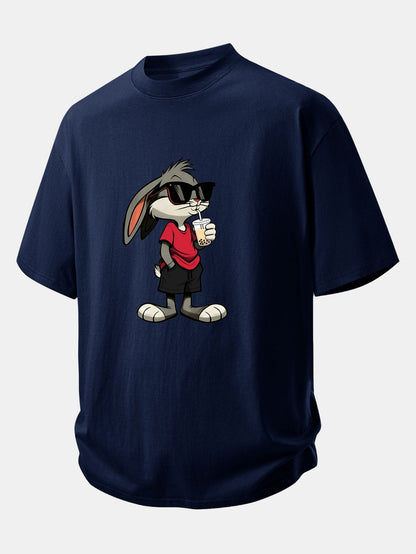 Comfortable Cartoon Rabbit Graphic Cotton Tee