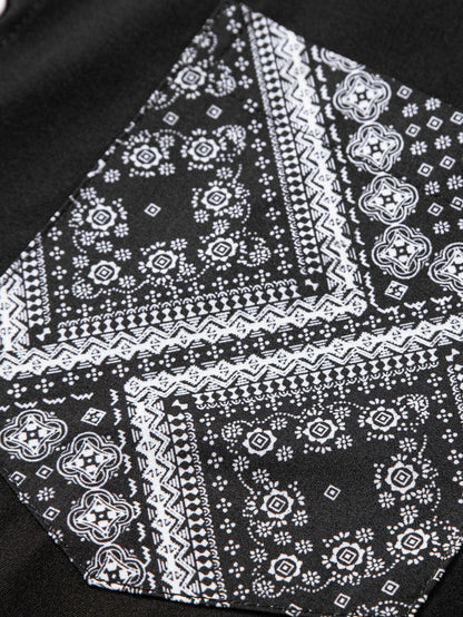 Button-Up Shirt with Paisley Print Patchwork Design