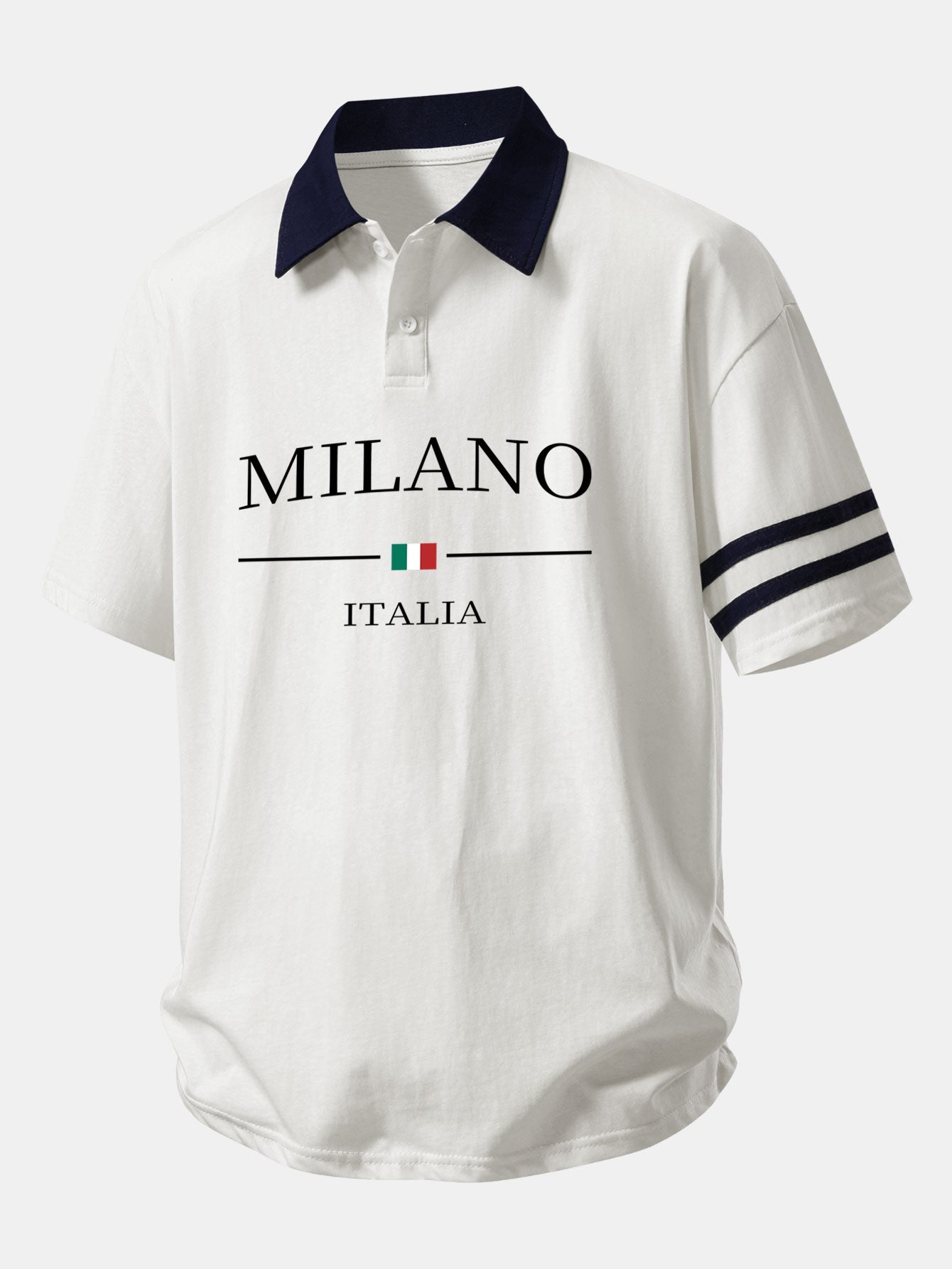 Relaxed Fit Milano Print Polo Shirt with Contrast Collar