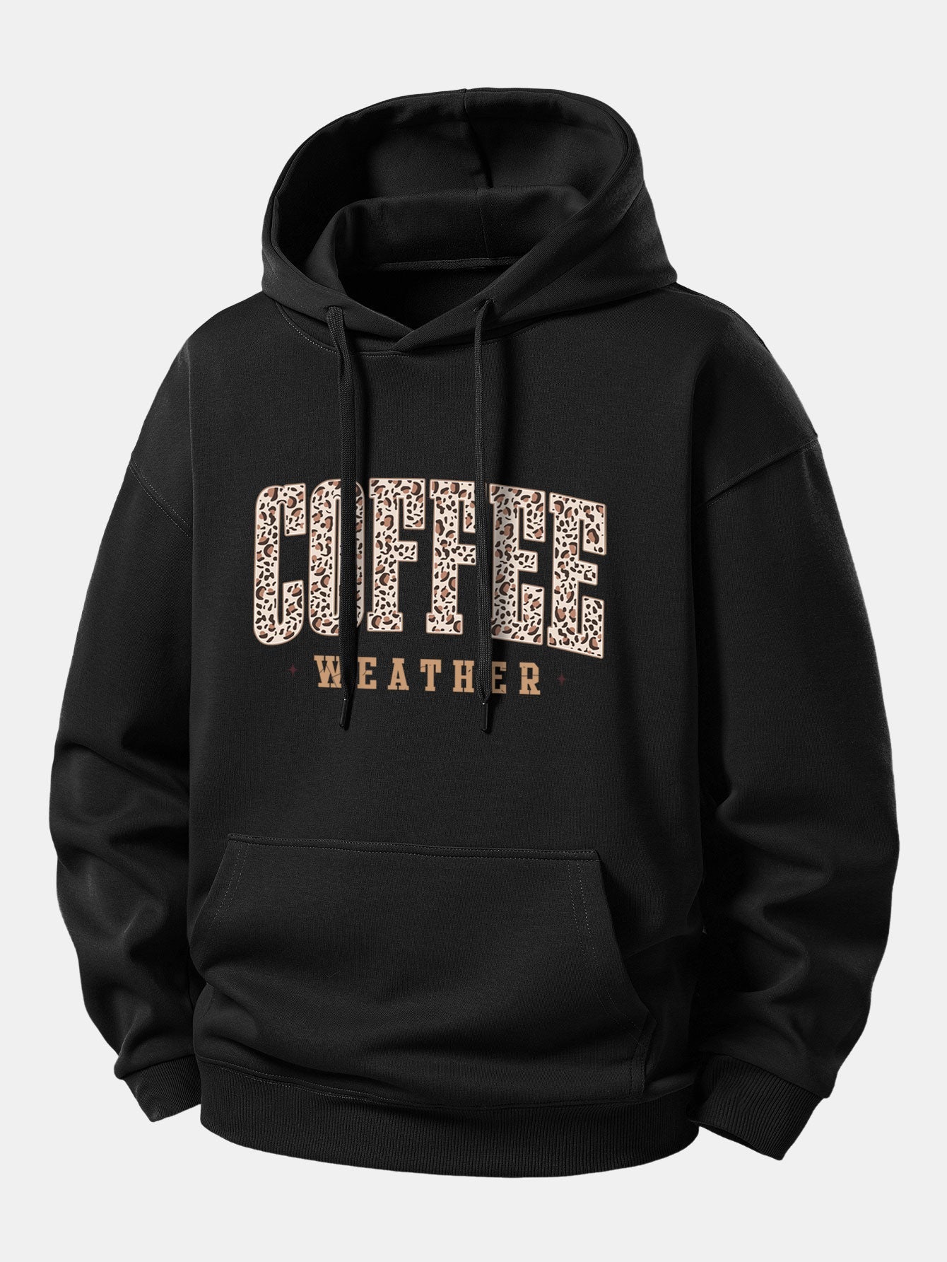 Relaxed Fit Hoodie with Leopard Coffee Weather Print