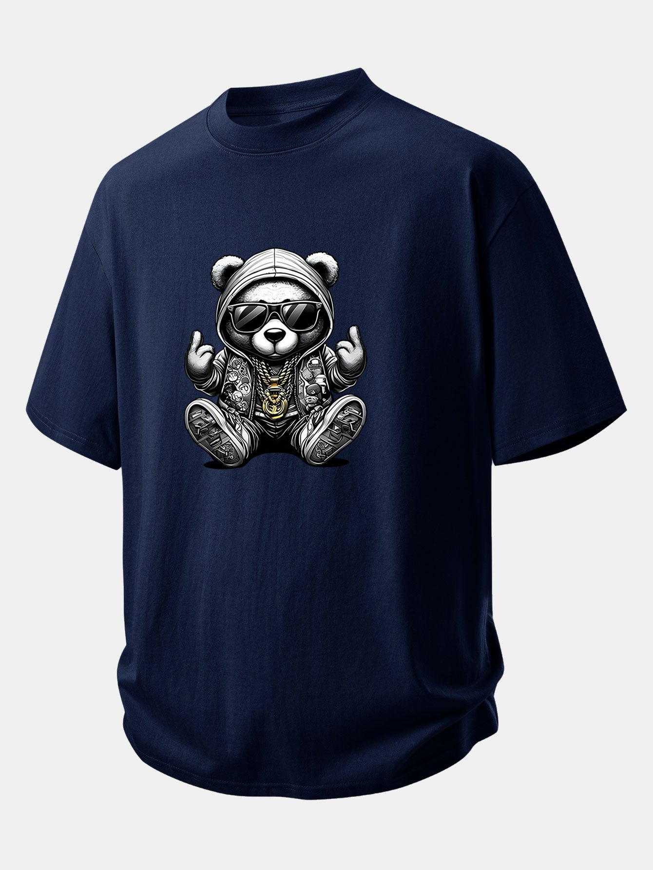 Comfortable Hip Hop Bear Graphic Cotton Tee