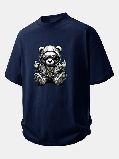 Comfortable Hip Hop Bear Graphic Cotton Tee