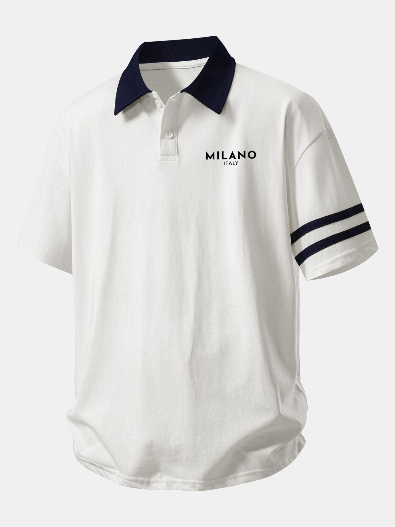 Relaxed Fit Milano Print Polo Shirt with Contrast Collar