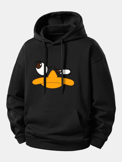 Relaxed Fit Hoodie with Emoji Duck Design