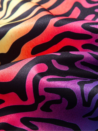 Vibrant Tiger Print Patchwork Button-Up Shirt