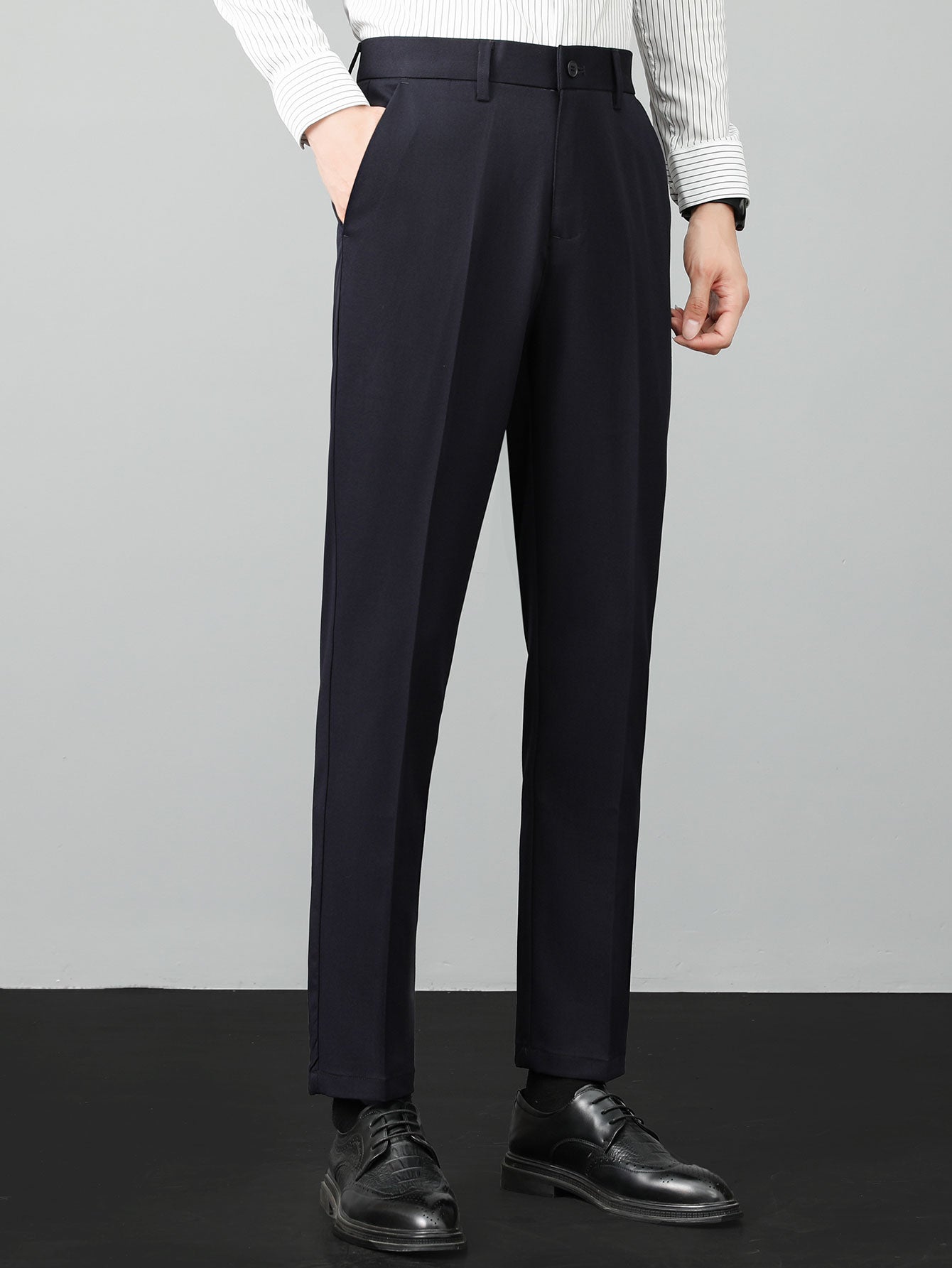 Textured Knit Polo with Contrast Trim & Slim Fit Tapered Trousers