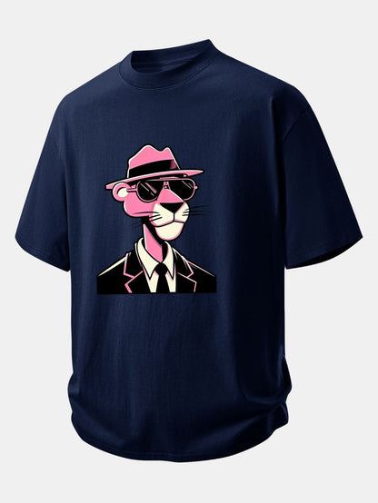 Comfortable Pink Panther Graphic Cotton T-Shirt for Gentlemen