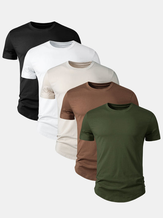 Set of 5 Essential Cotton Arc Hem T-Shirts
