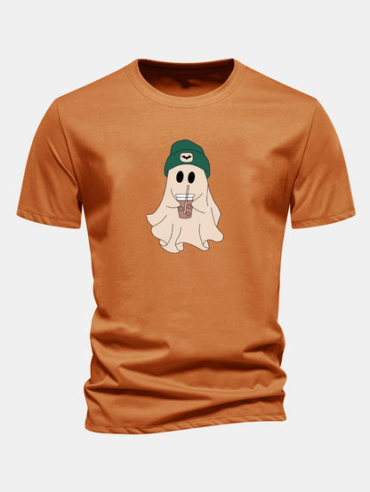 Regular Fit Dark Green Cotton T-Shirt with Ghost Print