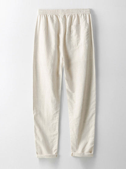 Geometric Jacquard Button-Up Shirt with Straight-Leg Linen Trousers