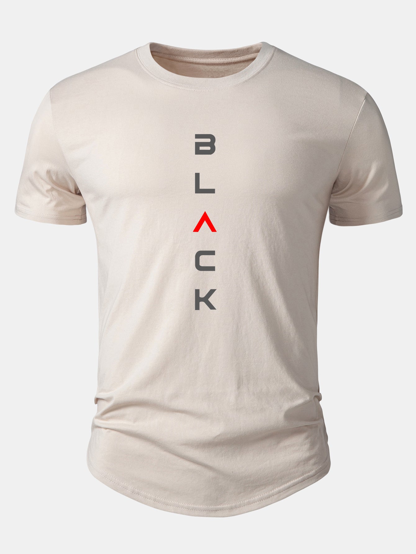 Black Graphic Cotton T-Shirt with Arc Hem