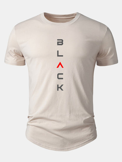 Black Graphic Cotton T-Shirt with Arc Hem