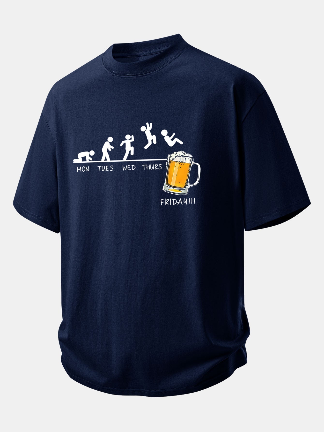 Comfort Fit Cotton T-Shirt with Beer Weekly Plan Print