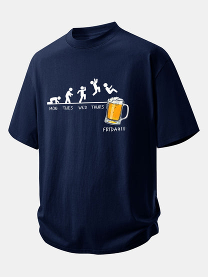 Comfort Fit Cotton T-Shirt with Beer Weekly Plan Print