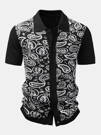 Paisley Knit Button-Up Shirt and Matching Knit Shorts