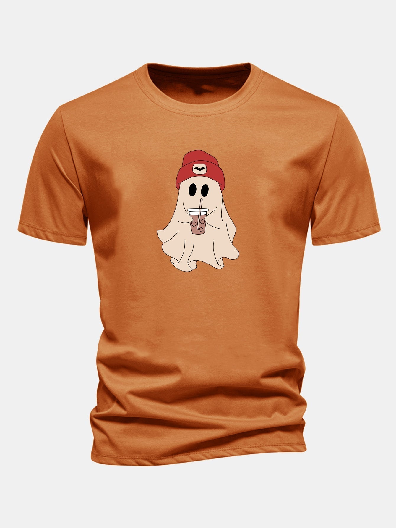 Classic Fit Red Cotton T-Shirt with Ghost Print