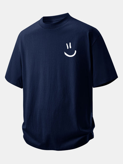Comfortable Relaxed Fit Cotton T-Shirt with Smiley Face Design