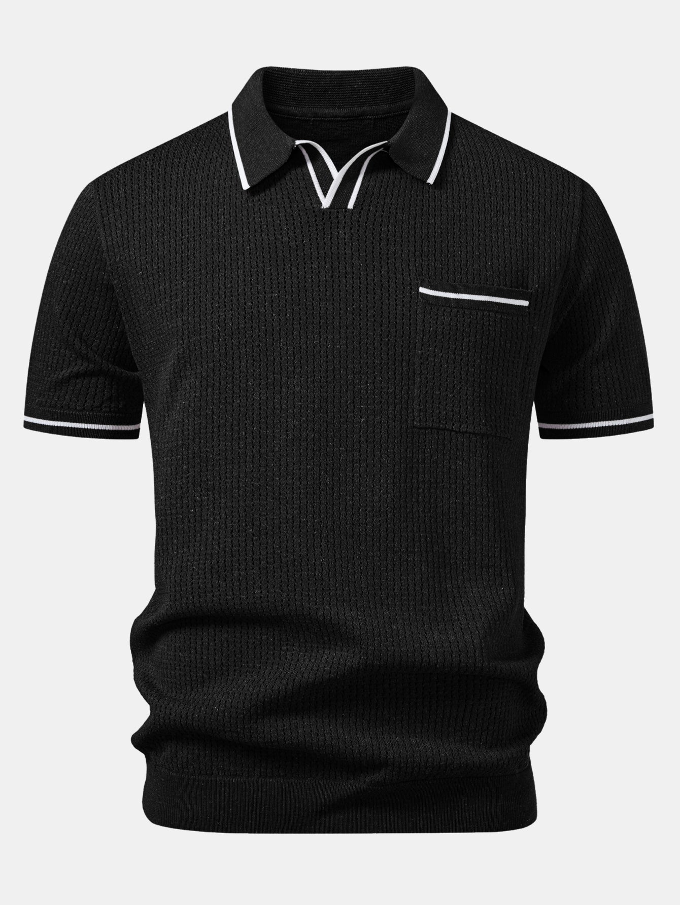 Johnny Collar Knit Polo with Contrast Stripe Trim and Pocket