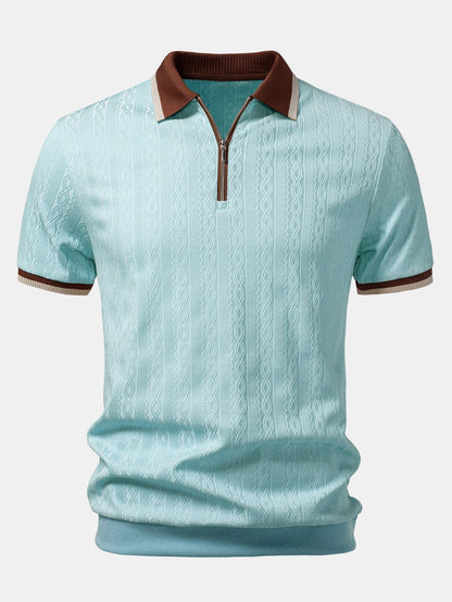 Textured Knit Polo with Contrast Trim & Slim Fit Tapered Trousers