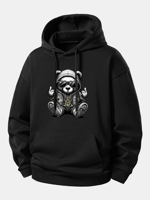 Relaxed Fit Hoodie with Hip Hop Bear Graphic