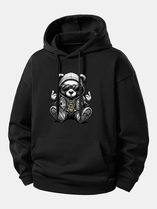 Relaxed Fit Hoodie with Hip Hop Bear Graphic