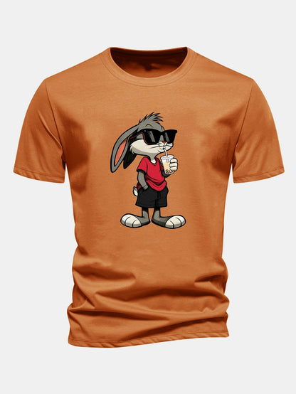 Classic Fit Cotton T-Shirt with Cartoon Rabbit Design
