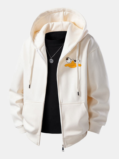 Zip-Up Hoodie with Emoji Duck Print