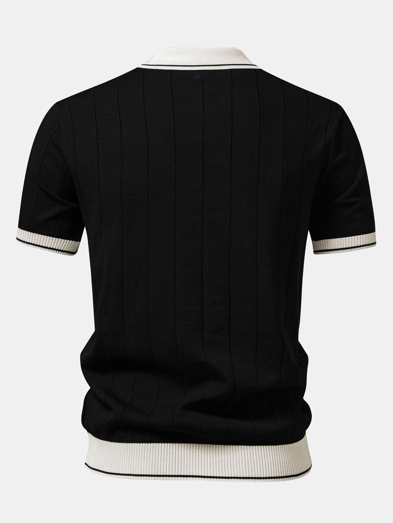 Ribbed Knit Polo with Contrast Trim and Straight Leg Ribbed Trousers