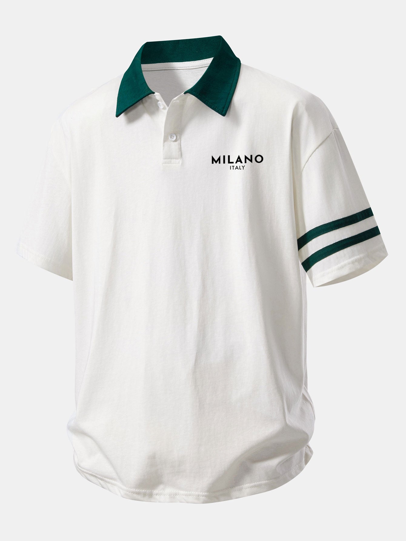 Relaxed Fit Milano Print Polo Shirt with Contrast Collar