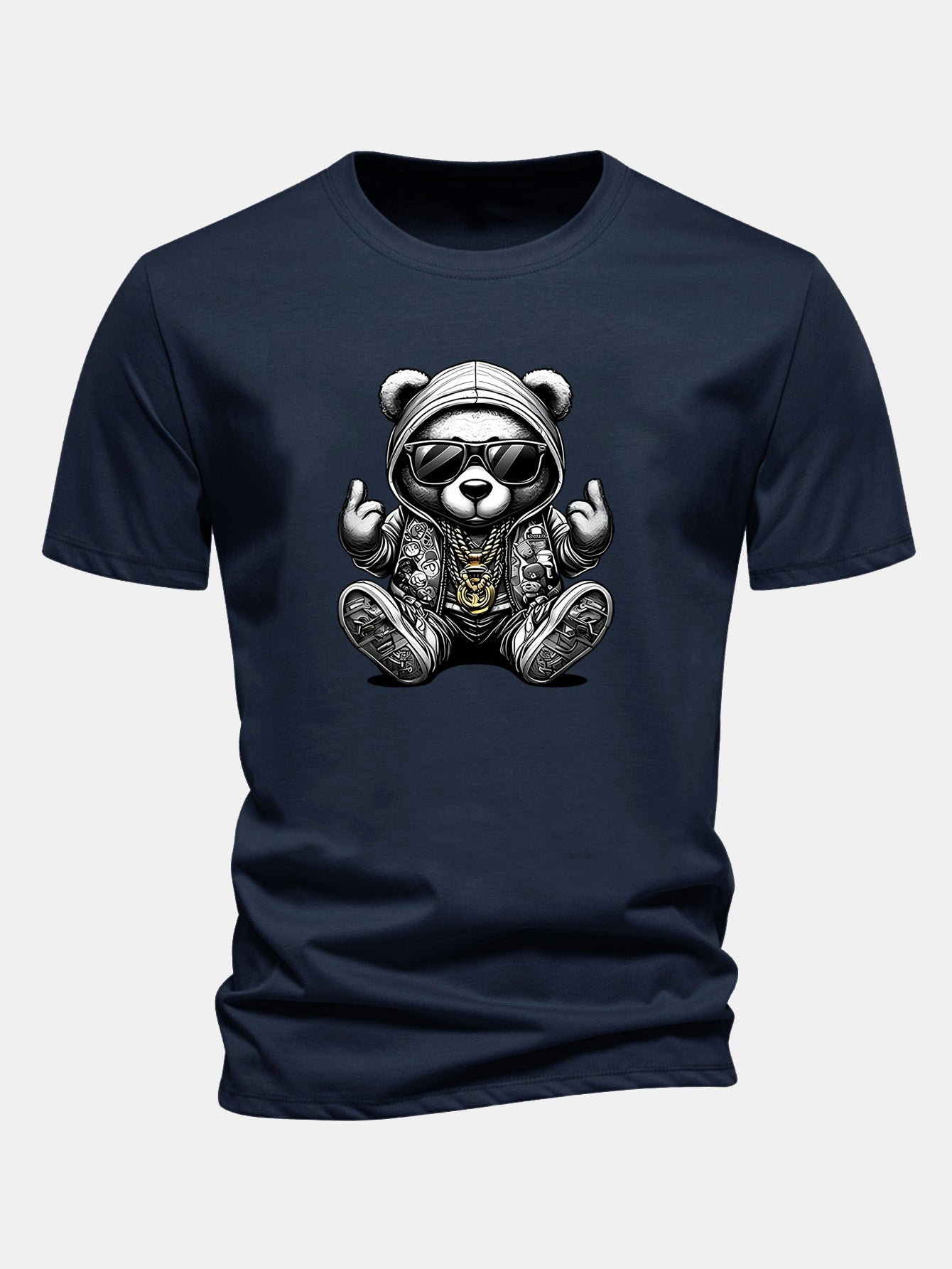 Classic Fit Cotton T-Shirt with Hip Hop Bear Graphic