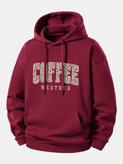 Relaxed Fit Hoodie with Leopard Coffee Weather Print