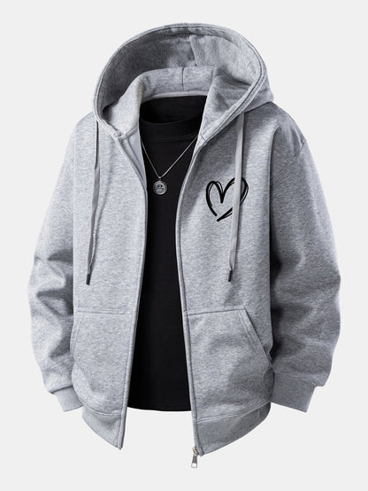 Heart Pattern Zip-Up Hoodie
