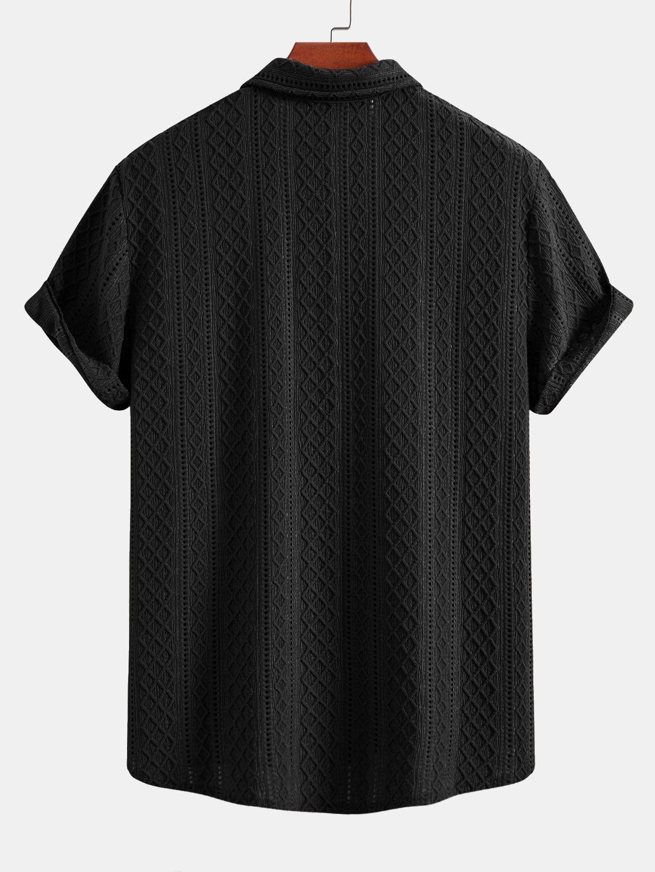 Jacquard Rhombus Button-Up Shirt & Crinkle Textured 5" Drawstring Shorts