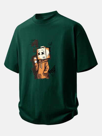 Comfortable Cartoon Box Head Graphic Cotton T-Shirt
