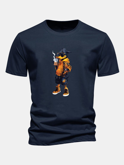 Classic Fit Cotton T-Shirt with Carton Duck Print