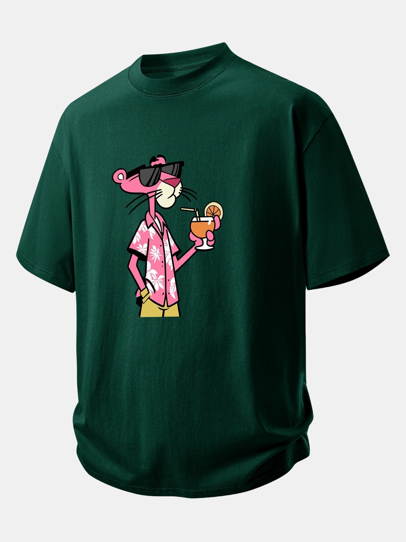 Relaxed Fit Pink Panther Print Cotton Tee for Vacation