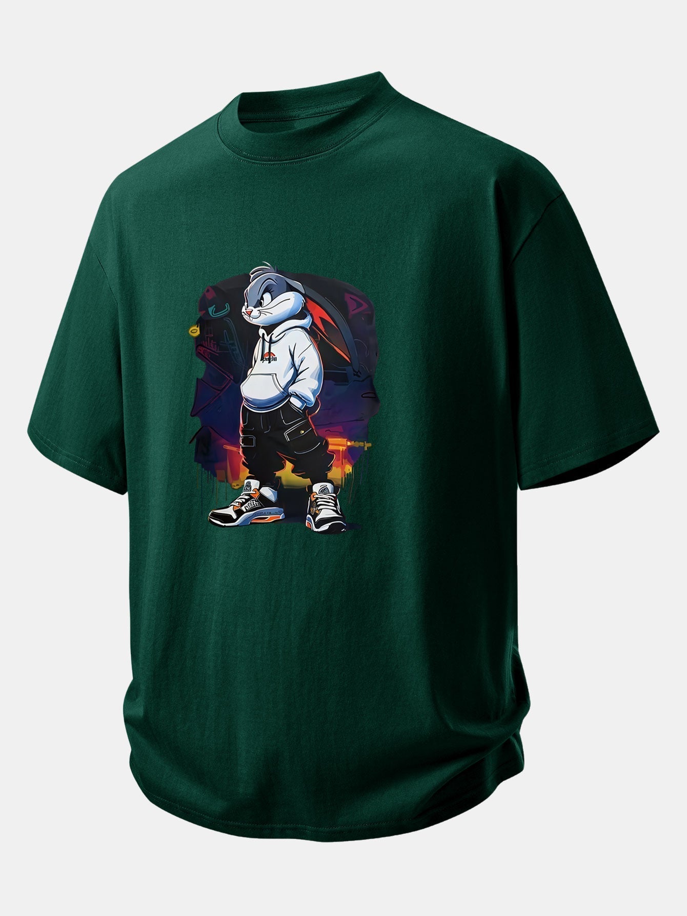 Casual Cartoon Rabbit Graphic Cotton Tee