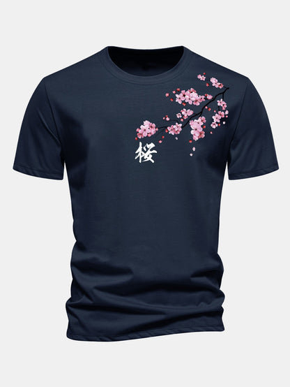Classic Fit Cherry Blossom Print Cotton Tee