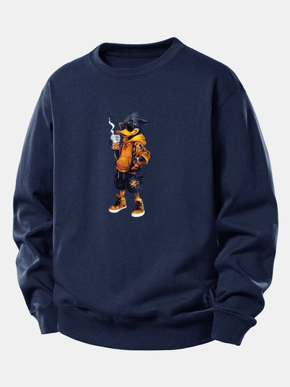 Relaxed Fit Sweatshirt with Cartoon Duck Design