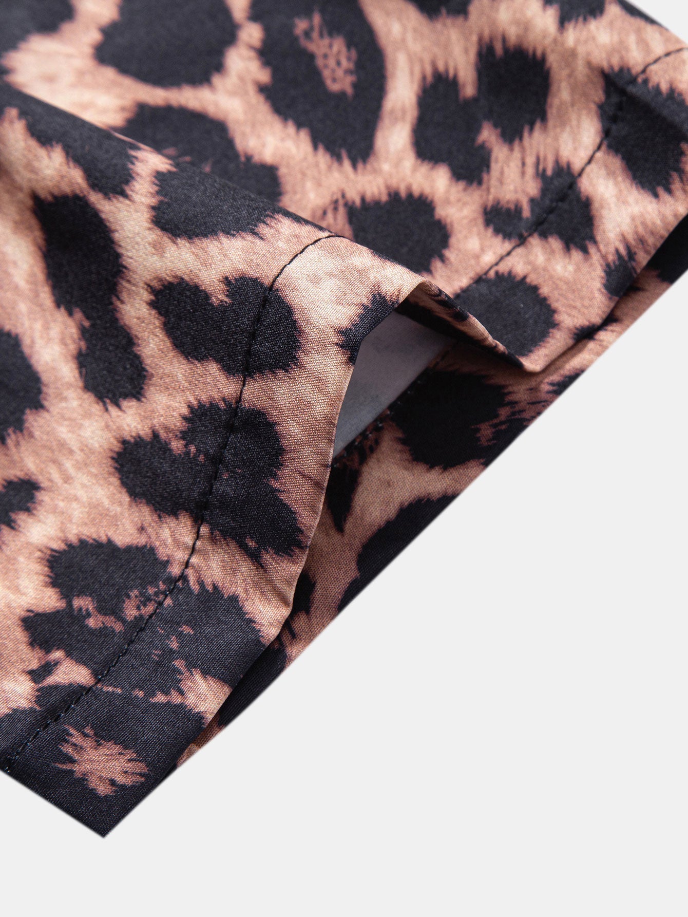 Leopard Print Patchwork Stand Collar Shirt with Matching Swim Shorts
