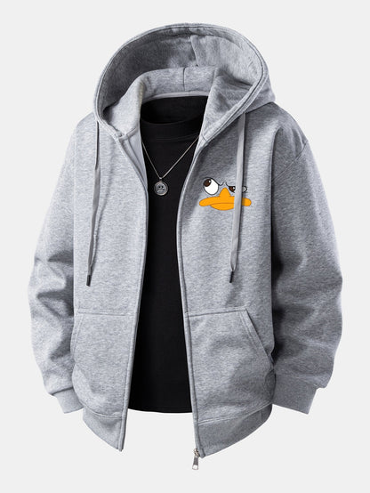 Zip-Up Hoodie with Emoji Duck Print