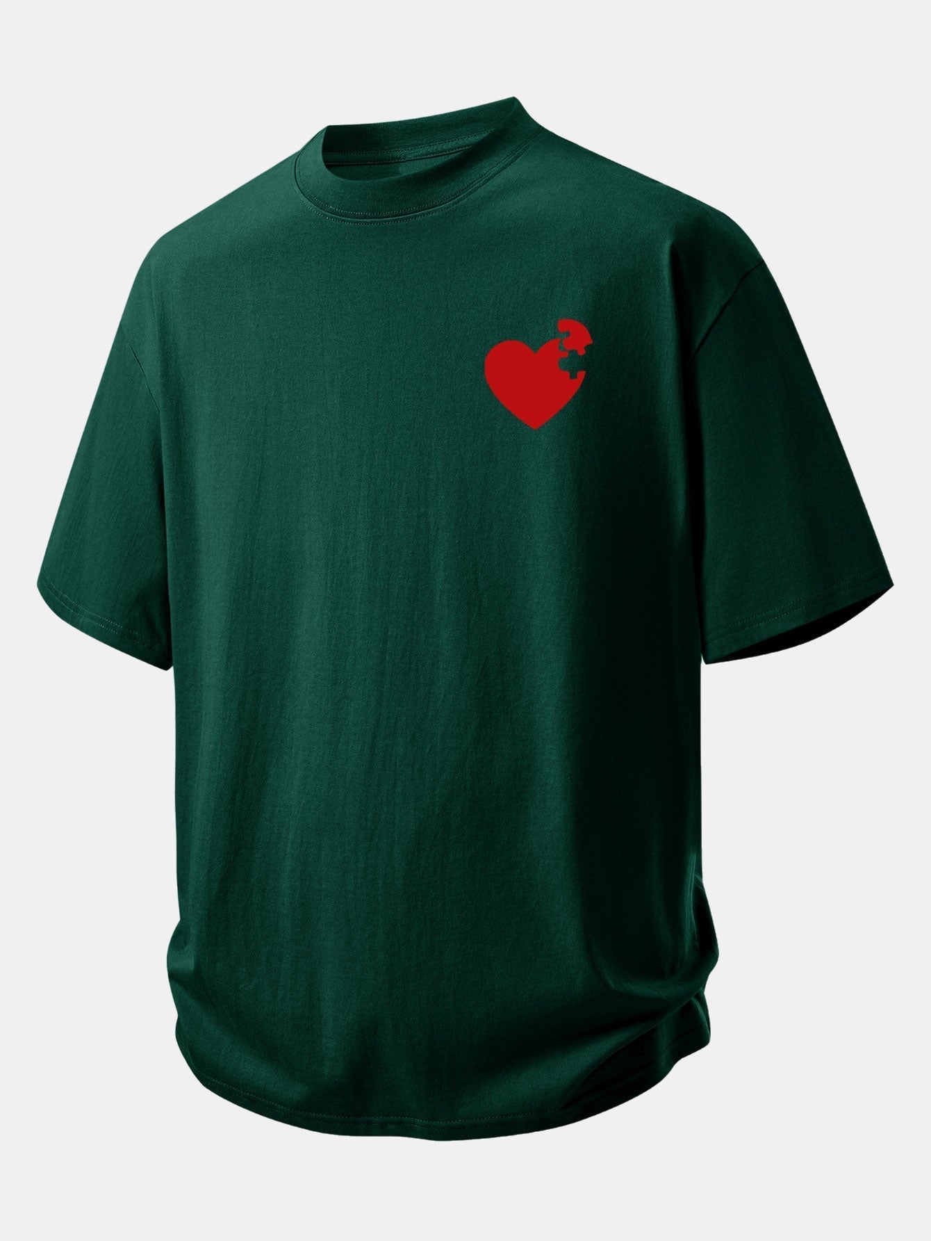 Comfortable Heart Puzzle Print Cotton Tee