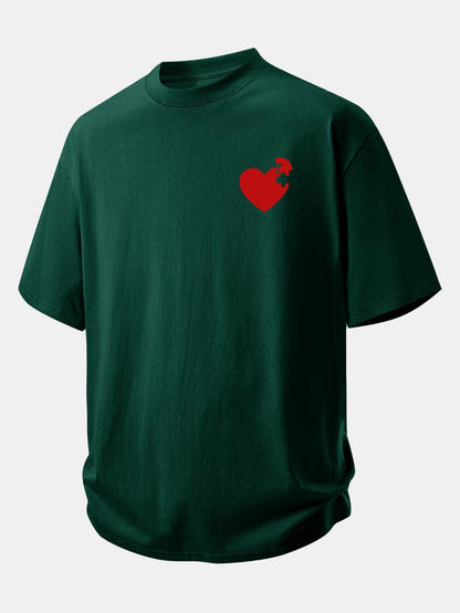 Comfortable Heart Puzzle Print Cotton Tee