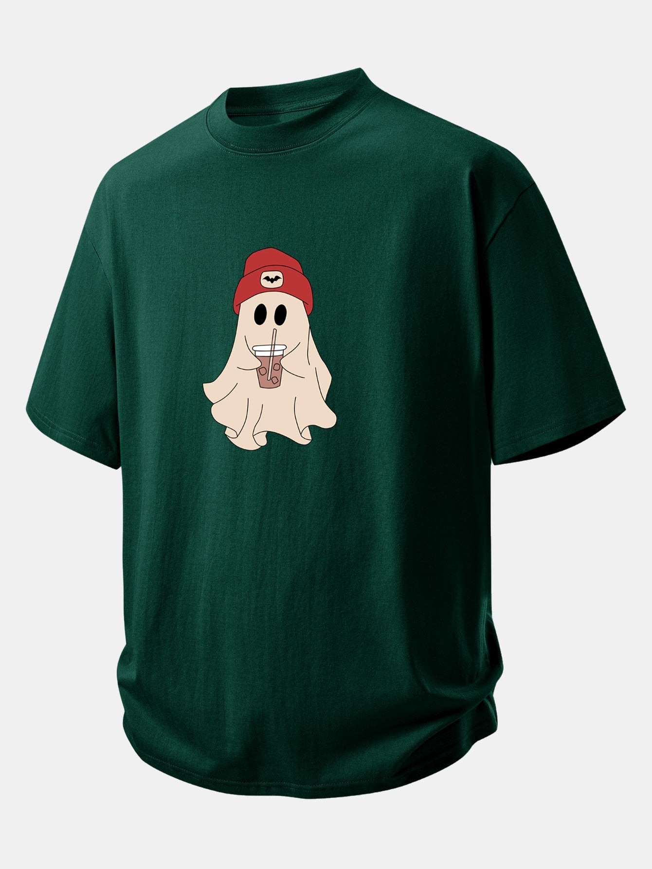 Comfortable Red Ghost Print Cotton T-Shirt