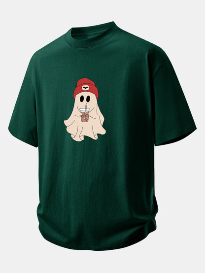 Comfortable Red Ghost Print Cotton T-Shirt