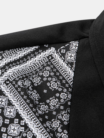 Button-Up Shirt with Paisley Print Patchwork Design