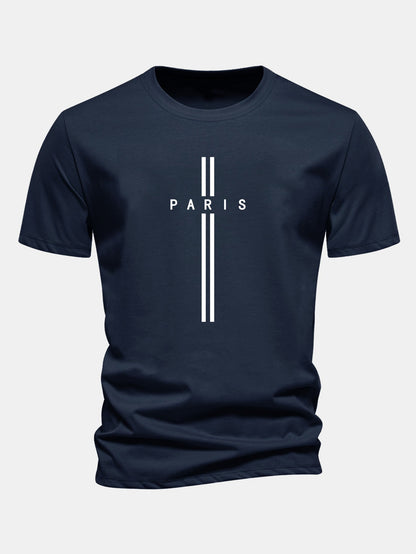 Classic Fit Cotton T-Shirt with Paris Stripe Design