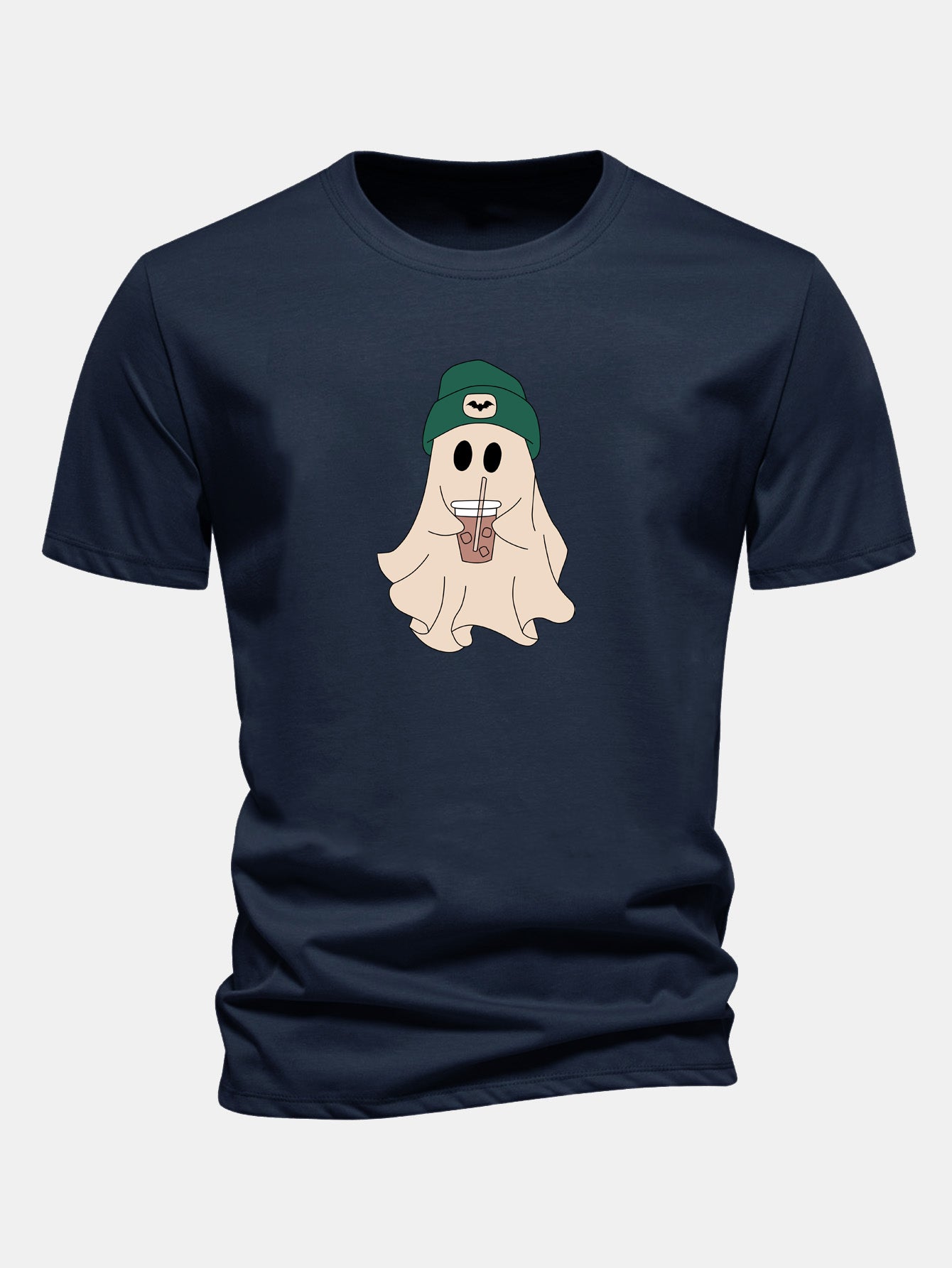 Regular Fit Dark Green Cotton T-Shirt with Ghost Print