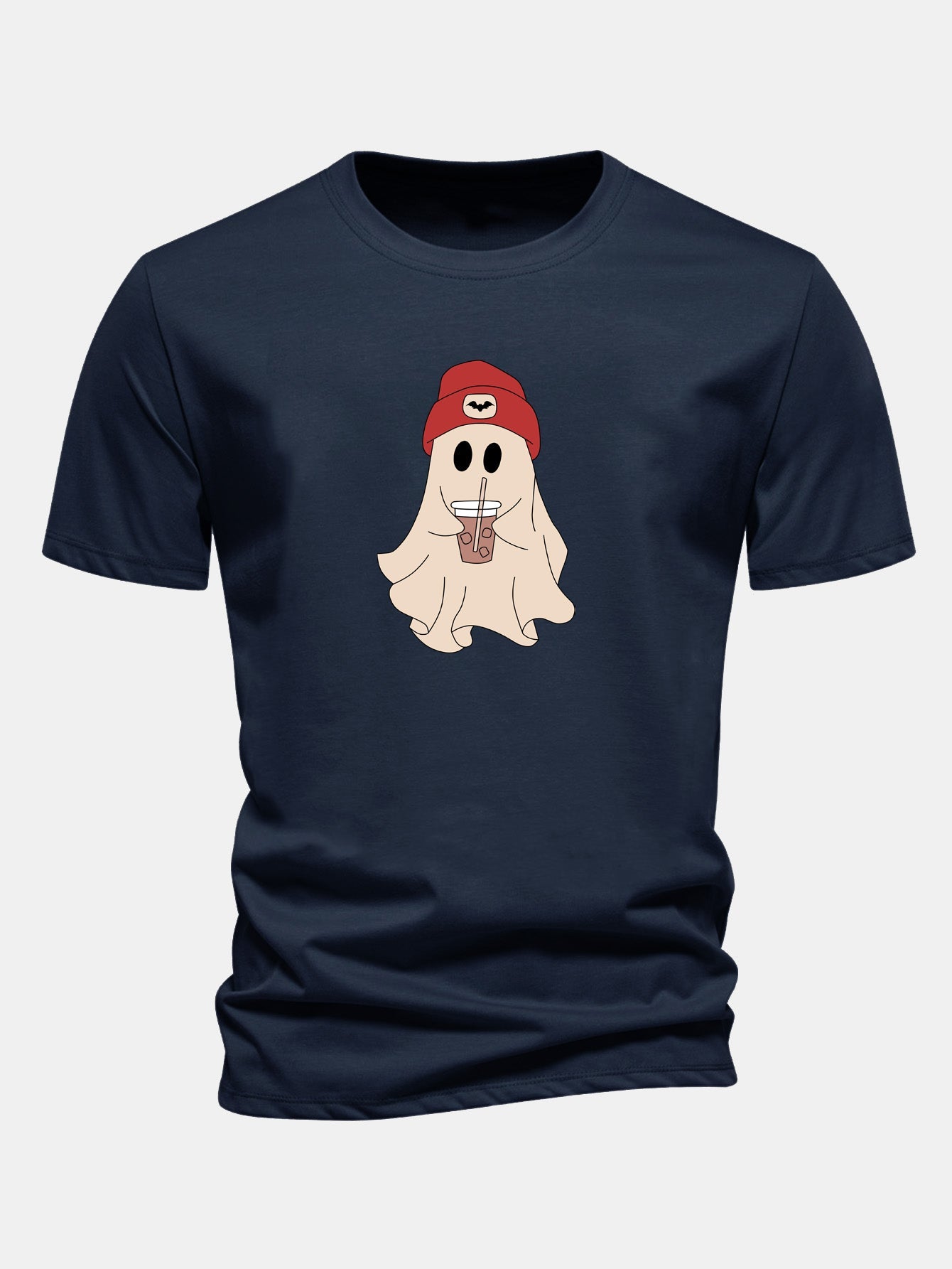 Classic Fit Red Cotton T-Shirt with Ghost Print