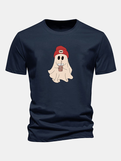 Classic Fit Red Cotton T-Shirt with Ghost Print